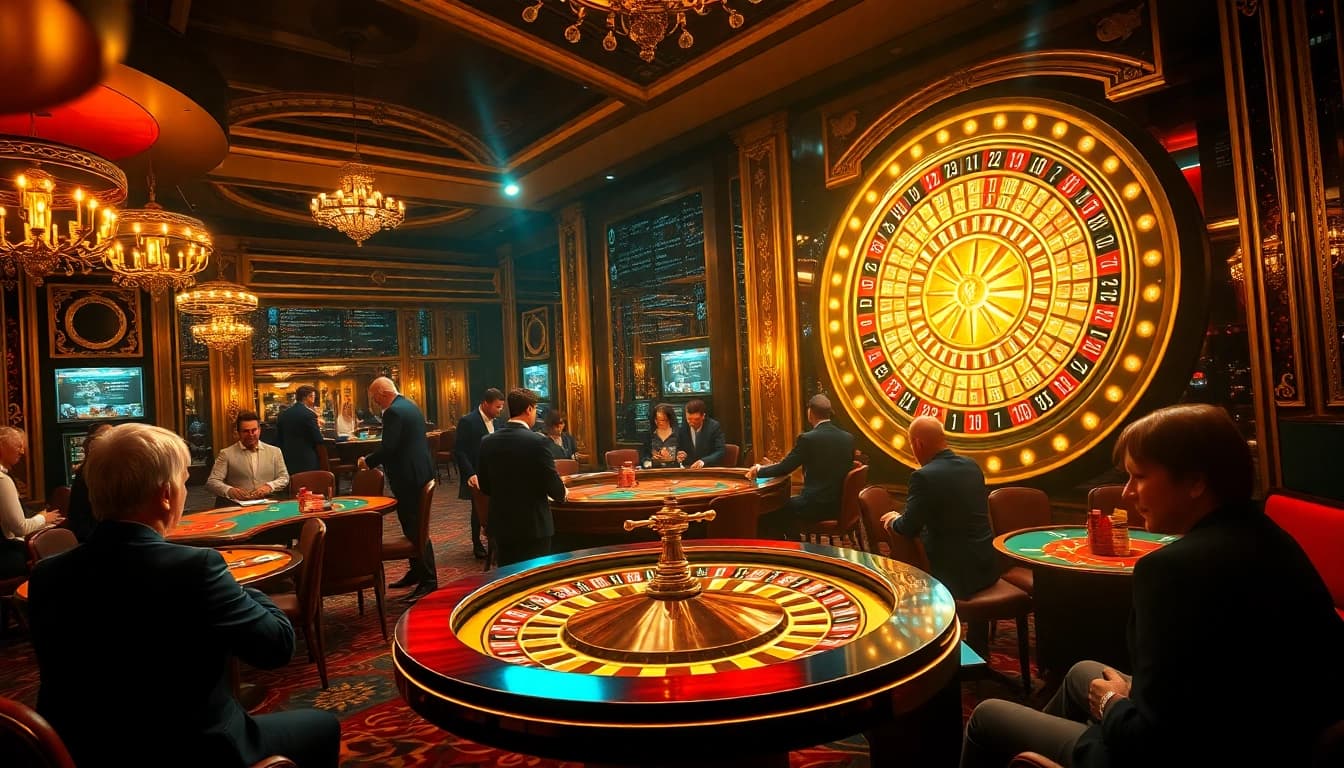 Players enjoying high-stakes table games featuring hidden wiki elements in a luxurious casino setting.