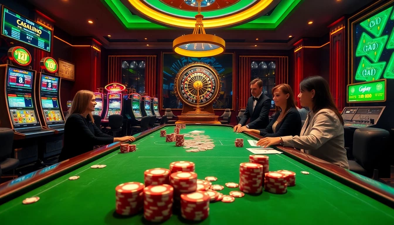 Winning big at c54.gb.net with an exciting casino scene showcasing poker and slot games.