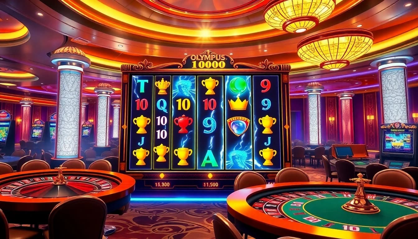 Spin the reels of the Olympus 1000 slot machine in a luxurious casino setting.