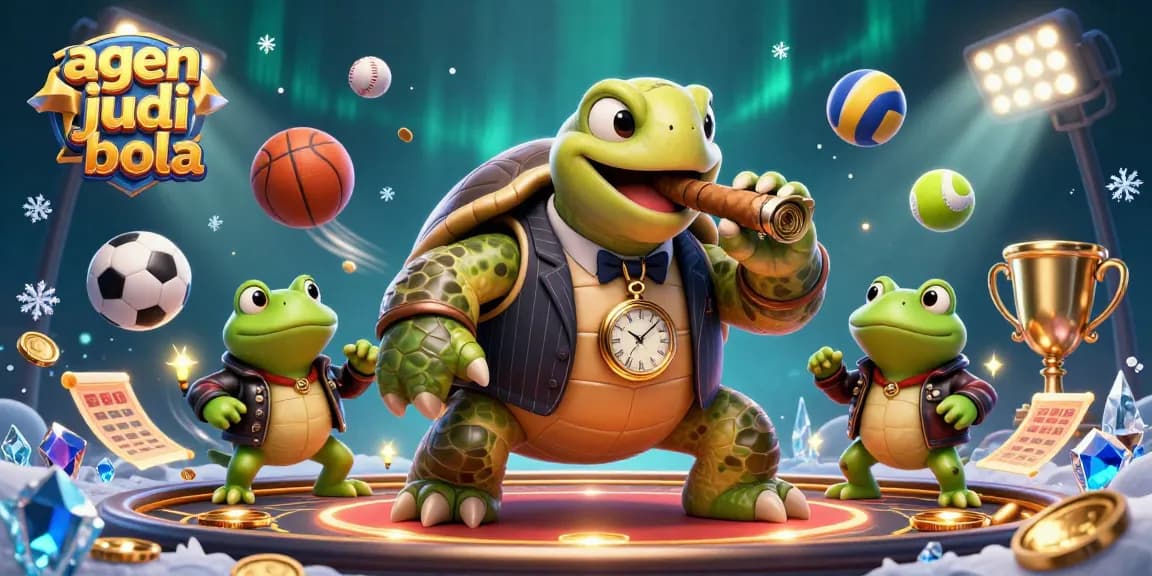 Engage with agen judi bola as a turtle mobster leads a dynamic sports betting scene filled with excitement.