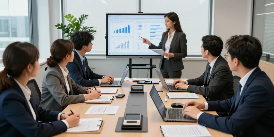 Diskusi profesional di aafikotasurabaya.org, auditor forensik menganalisis laporan data di ruang kantor modern.