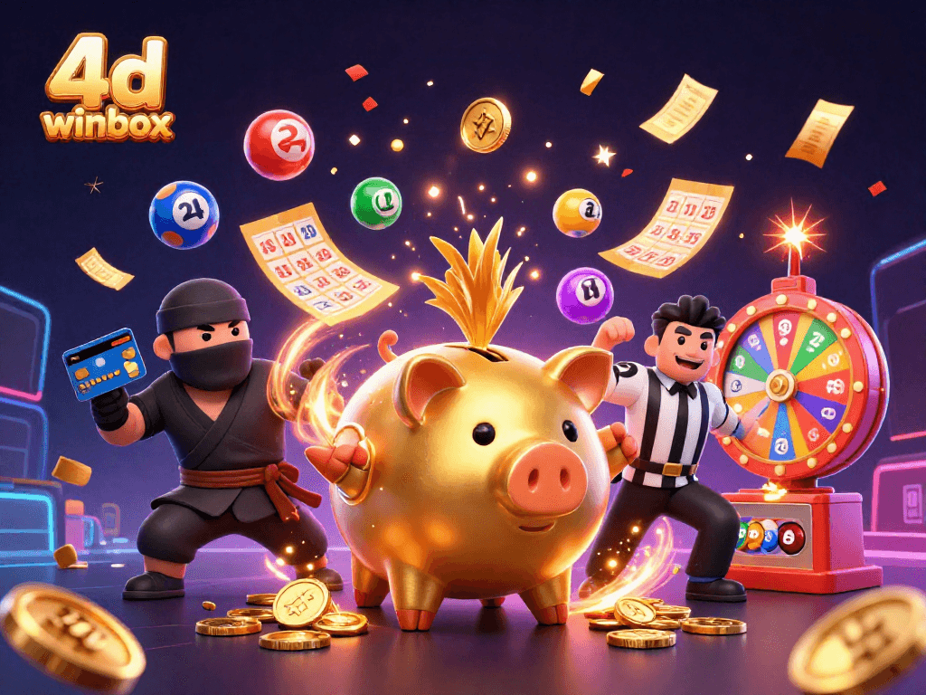 Engage with the 4d winbox lottery experience and winning moments depicted in a dynamic 3D illustration.