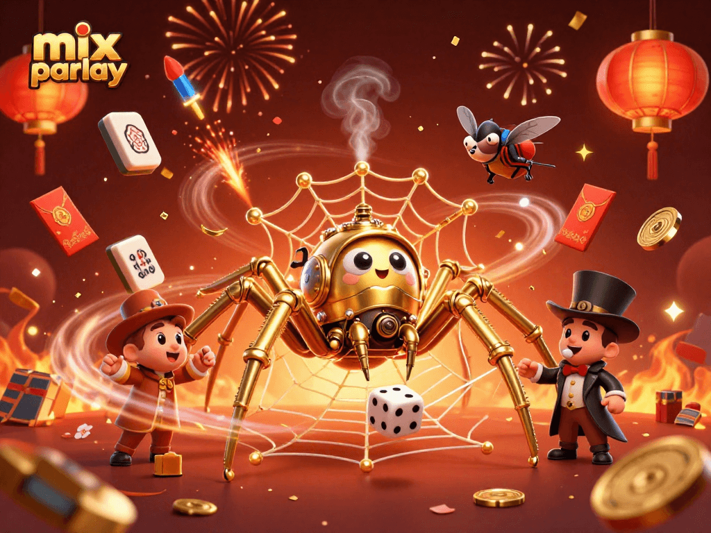 Experience the thrill of mix parlay in a vibrant 3D animated casino scene.