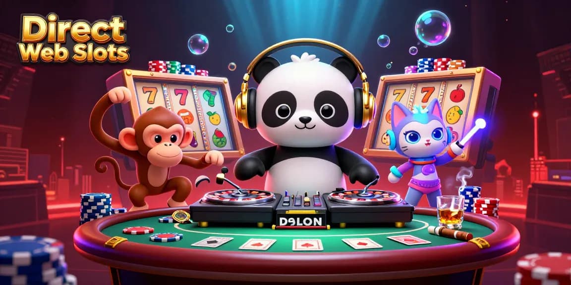 Experience Direct Web Slots with 3D cartoon characters enjoying a vibrant casino atmosphere filled with dynamic game elements.