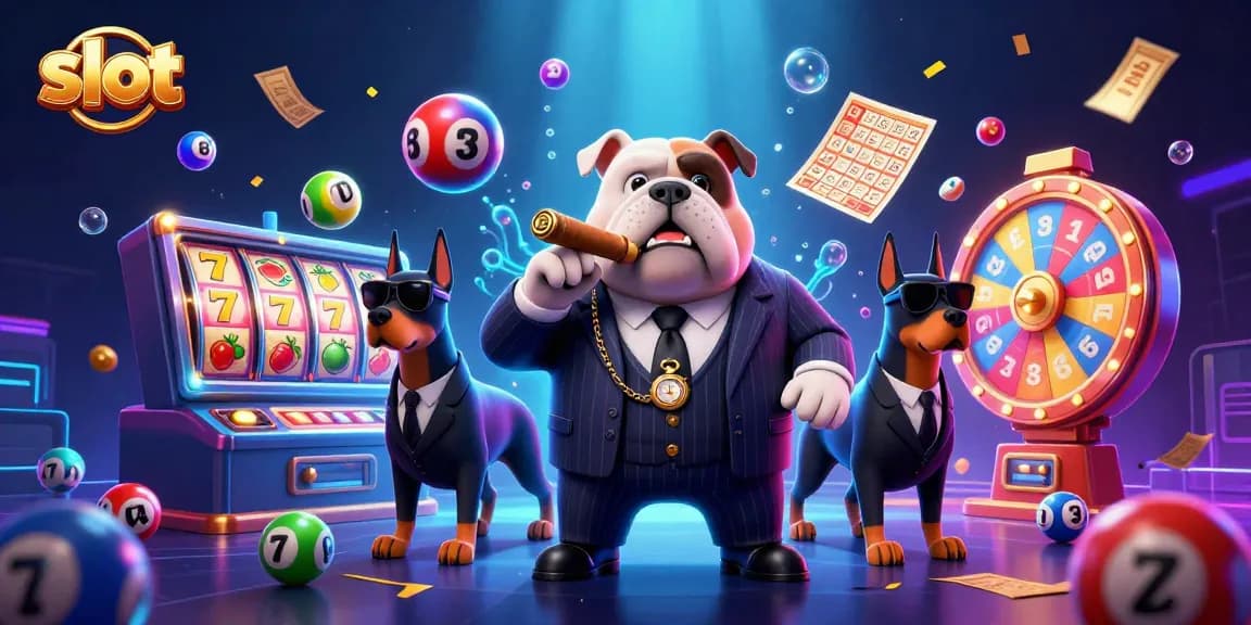 Engage in thrilling slot experiences with vibrant reels and an animated mafia dog boss.