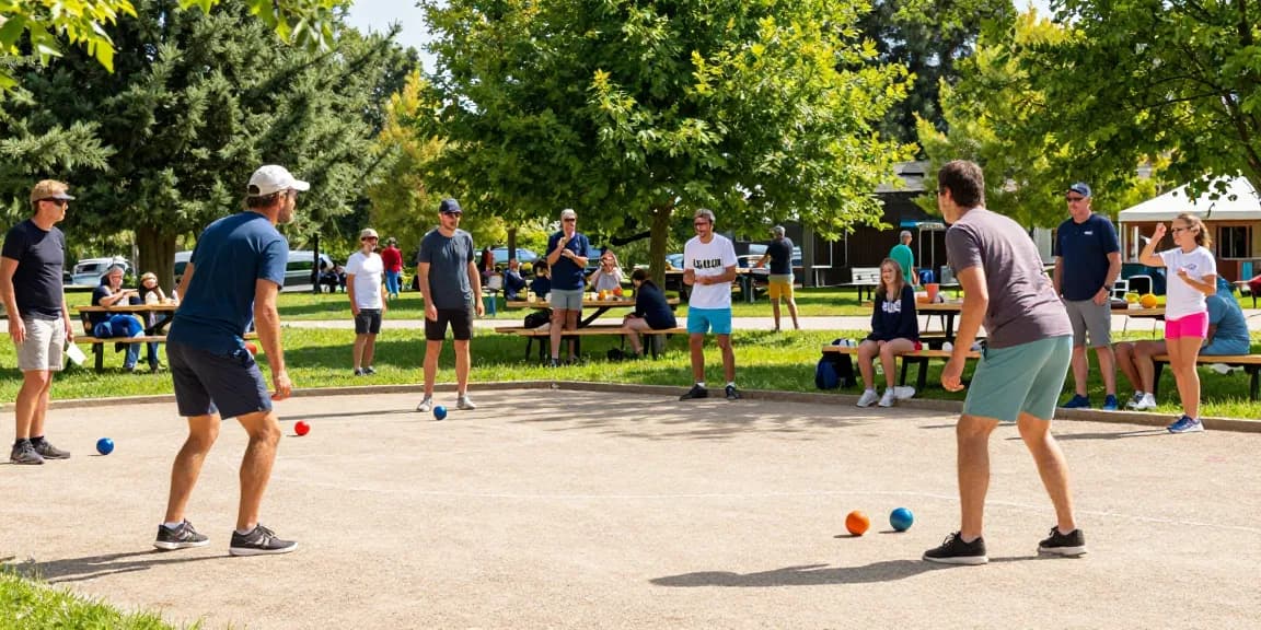 Lapangan petanque FOPI Kota Parepare dengan pemain aktif dan suasana ceria, fopikotaparepare.org