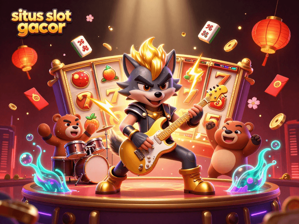 Experience the thrill of winning at situs slot gacor with vibrant characters and game elements in a lively casino scene.