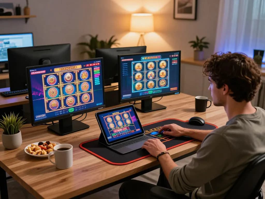 Engage in casino online senza registrazione at home with multiple devices showcasing colorful games and cozy atmosphere