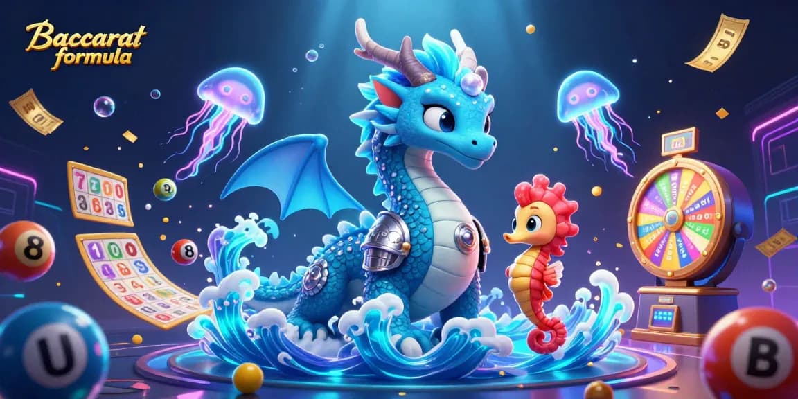 Engage with the Baccarat formula through a vibrant illustration featuring a majestic dragon and seahorse knight.