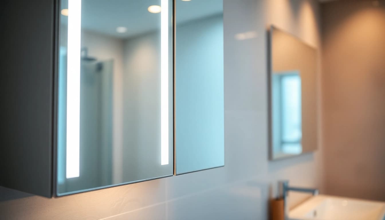 Illuminate your space with a mirrored bathroom cabinet with light featuring modern design.