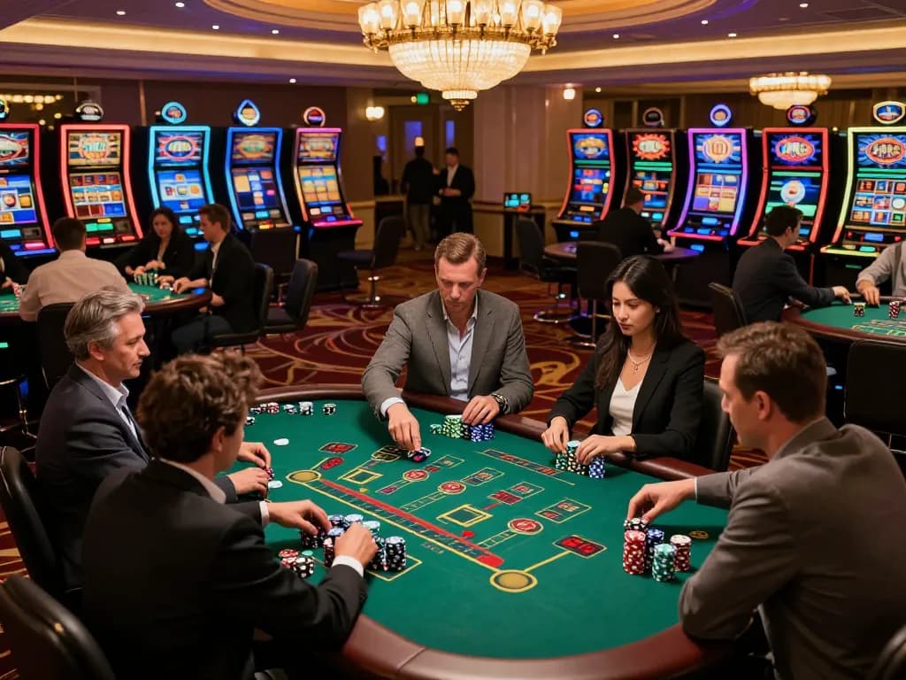 Players enjoying various games at a casino non AAMS with vibrant chips and luxurious atmosphere.