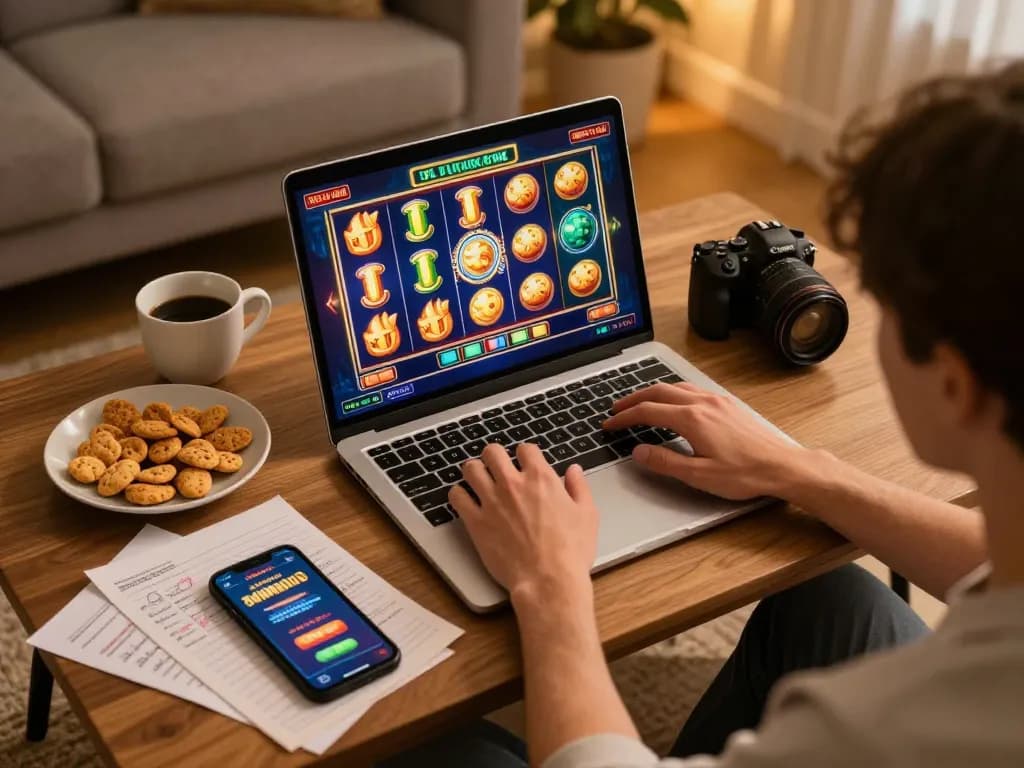 Engaged player enjoying online casino games at home, showcasing casino stranieri che accettano italiani experience with vibrant graphics.
