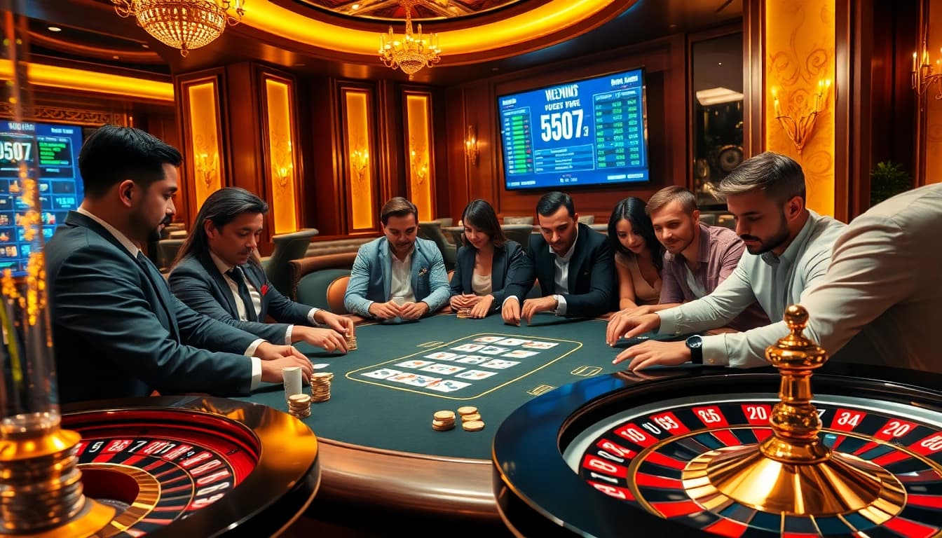 Exciting poker game scene highlighting luxury and strategy at link seven77 casino.