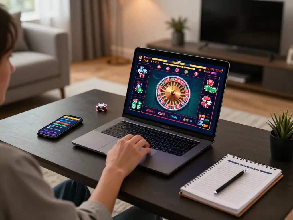 Engaging with the hidden wiki dark web through online roulette gameplay in a stylish home setup.