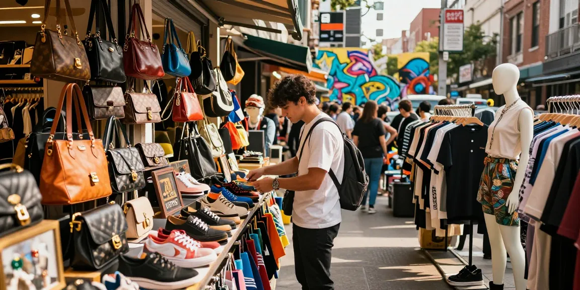 Discovering premium 레플리카 쇼핑몰 items in a stylish urban shop.