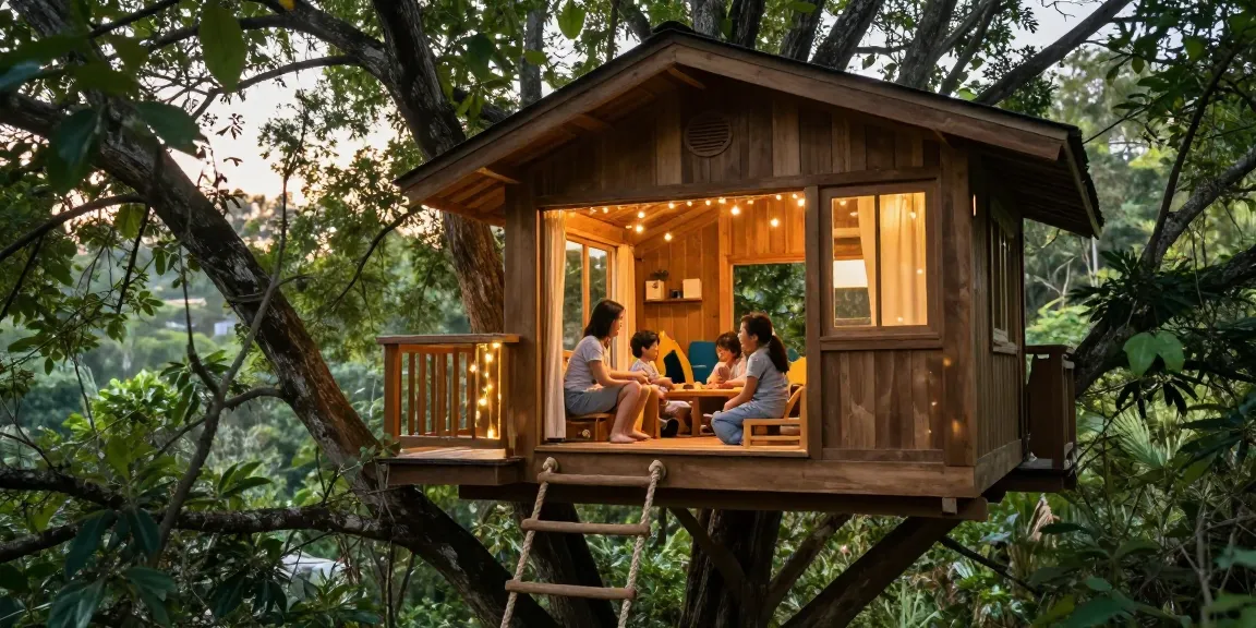 Experience the joy of tree house life with family bonding in a lush natural setting.