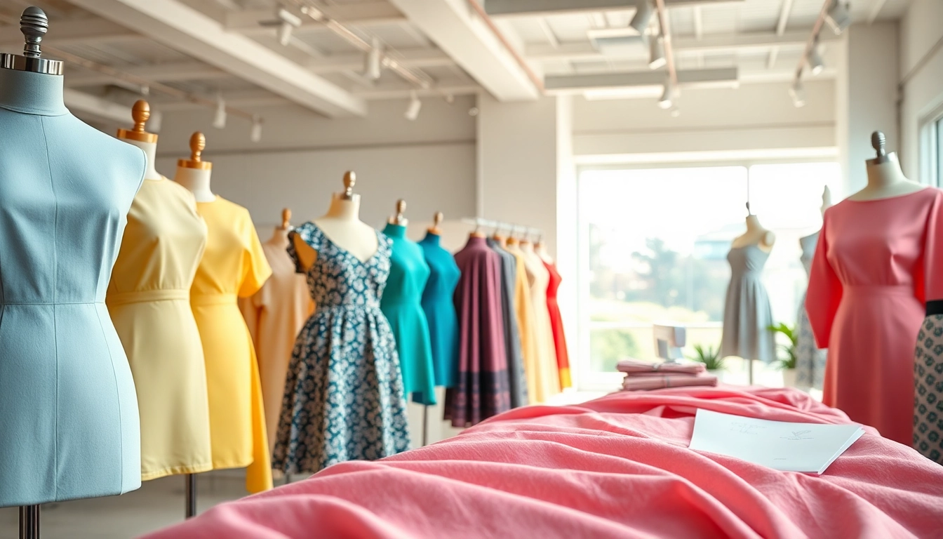 Kant stof voor kleding in diverse kleuren en stijlen zorgvuldig gepresenteerd in een showroom.