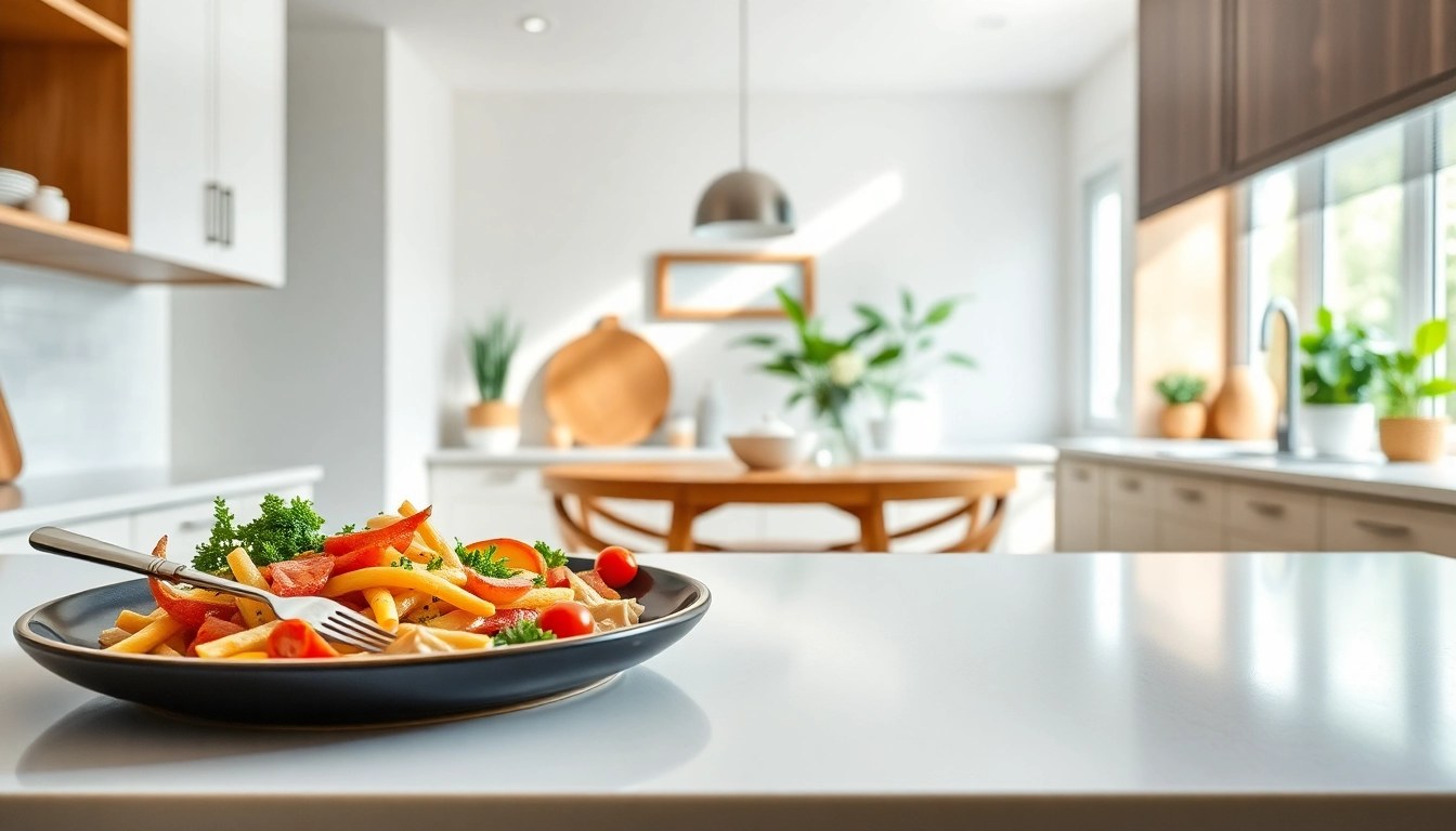 Showcasing laminate surfaces in a modern kitchen with bright, inviting lighting.