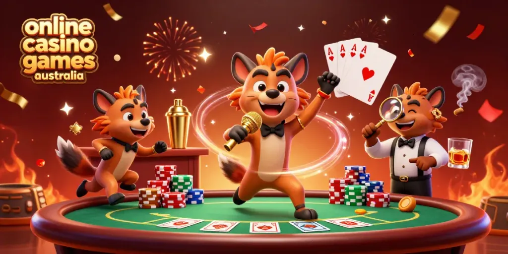 Experience the excitement of online casino games Australia with hyenas enjoying a dynamic comedy club scene.