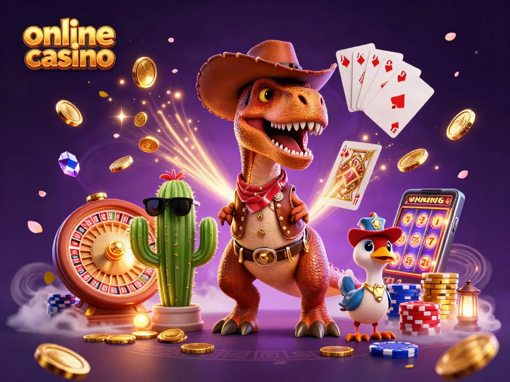 Gana grandes premios en un emocionante casino en línea con un dinosaurio T-Rex y sus amigos.