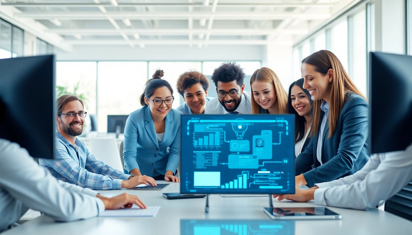 Engaging AI assistant for enterprise teams streamlining collaboration in a vibrant office.