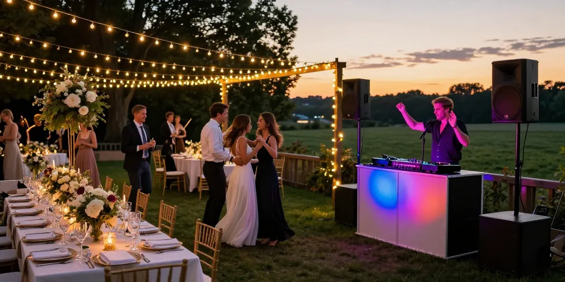Hochzeit DJ Berlin sorgt für unvergessliche Stimmung bei der Feier unter Lichtern.