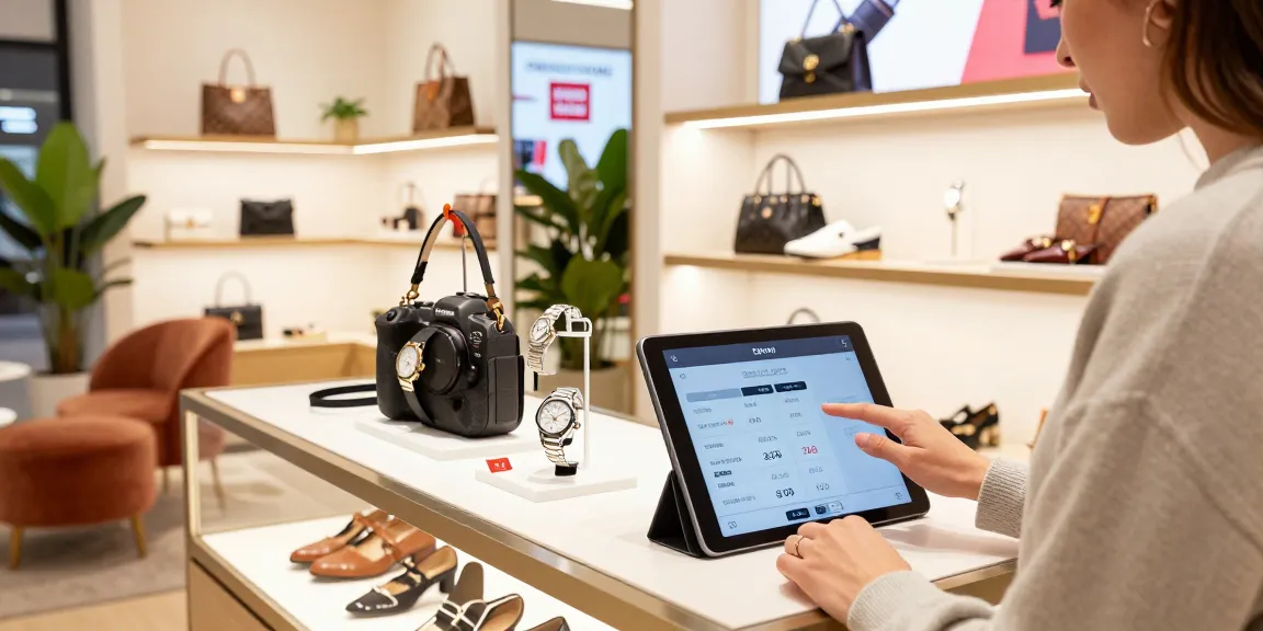 Engaging shopper exploring high-quality 레플리카 사이트 products in a stylish e-commerce setting.