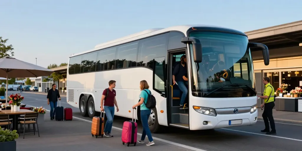 Autocar Chișinău Europa pregătit să încarce călători în stația de autobuz