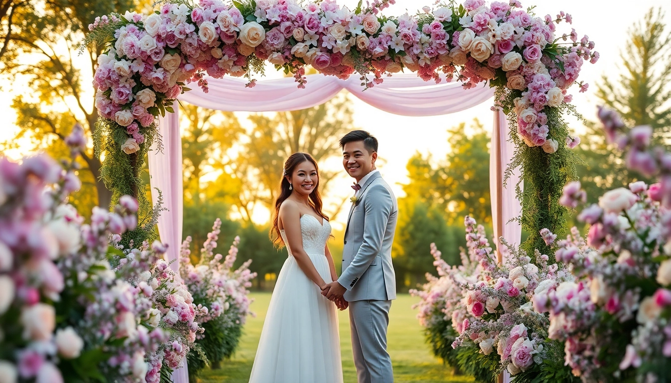 Capturing the essence of Wedding photography featuring a joyful couple at an outdoor ceremony.