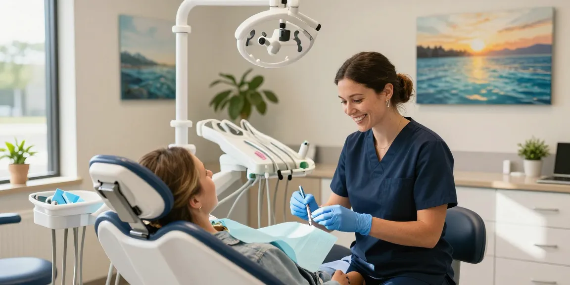 Dental implants Mooresville NC consultation scene with friendly dental assistant preparing for patient care.