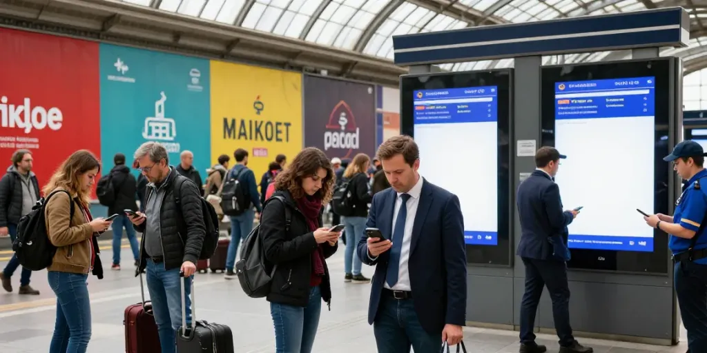 Commuters checking updates on train strikes in Italy.