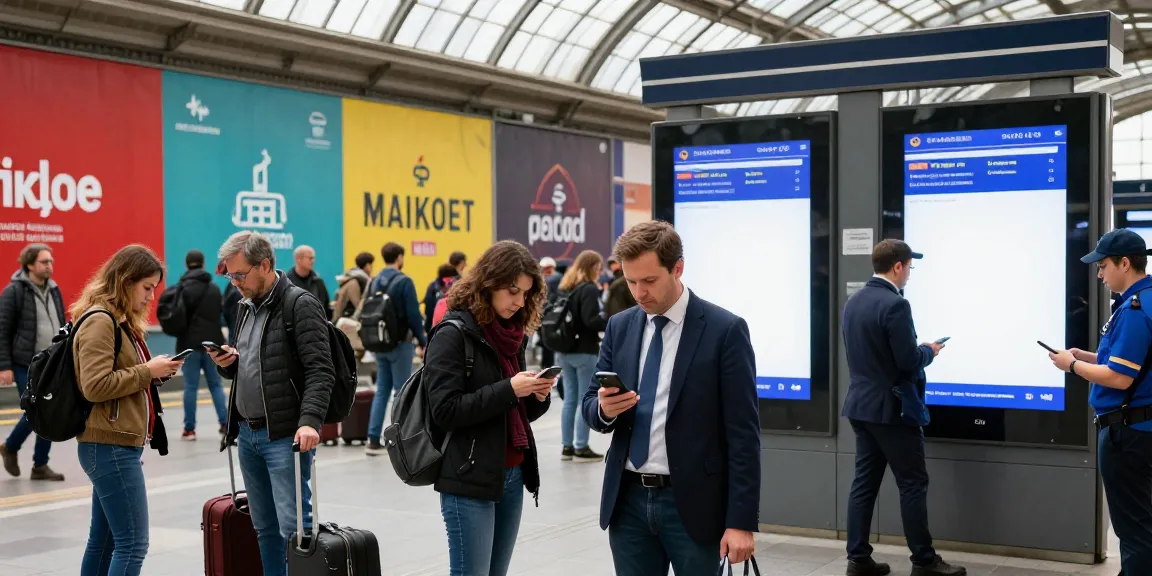 Commuters checking updates on train strikes in Italy.