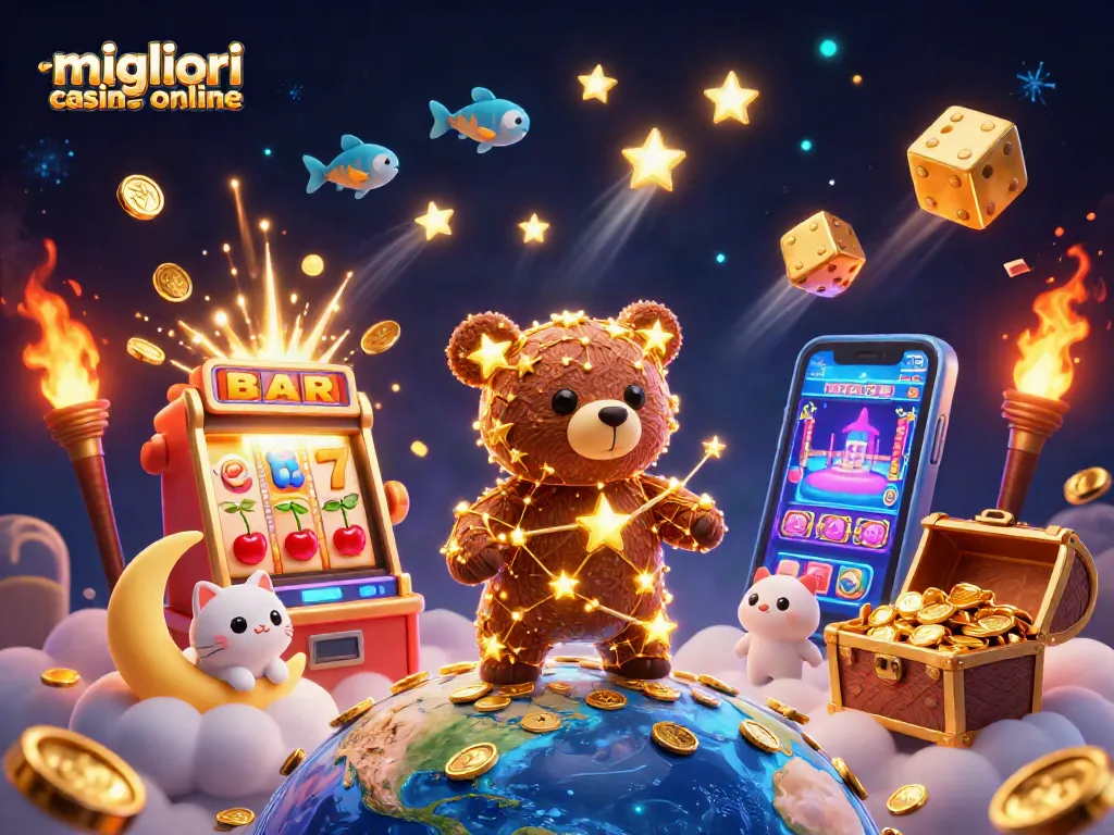 Scopri i migliori casino online mentre il pupazzo di stelle oro raccoglie monete sotto la luna.