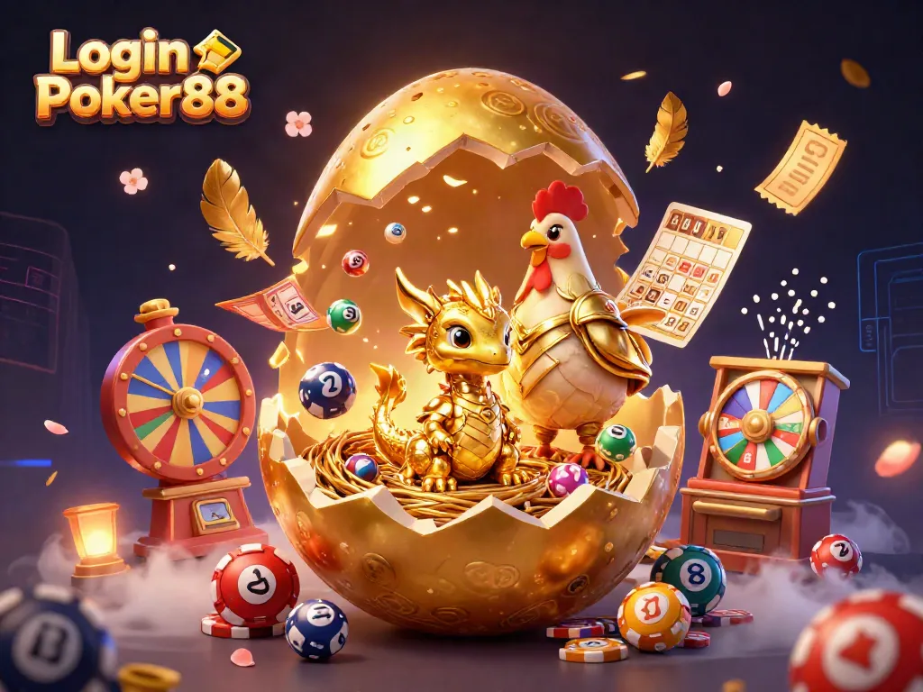 Join the action at Login Poker88 with golden dragon and poker chips, surrounded by vibrant casino elements.