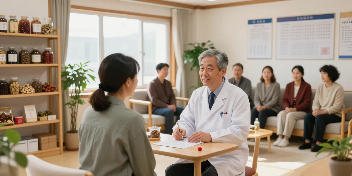 Consultation at 영통한의원 with patients in a welcoming clinic environment showcasing holistic healing.