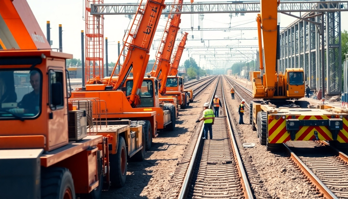 Skilled railroad contractors performing essential tasks at a railway construction site.