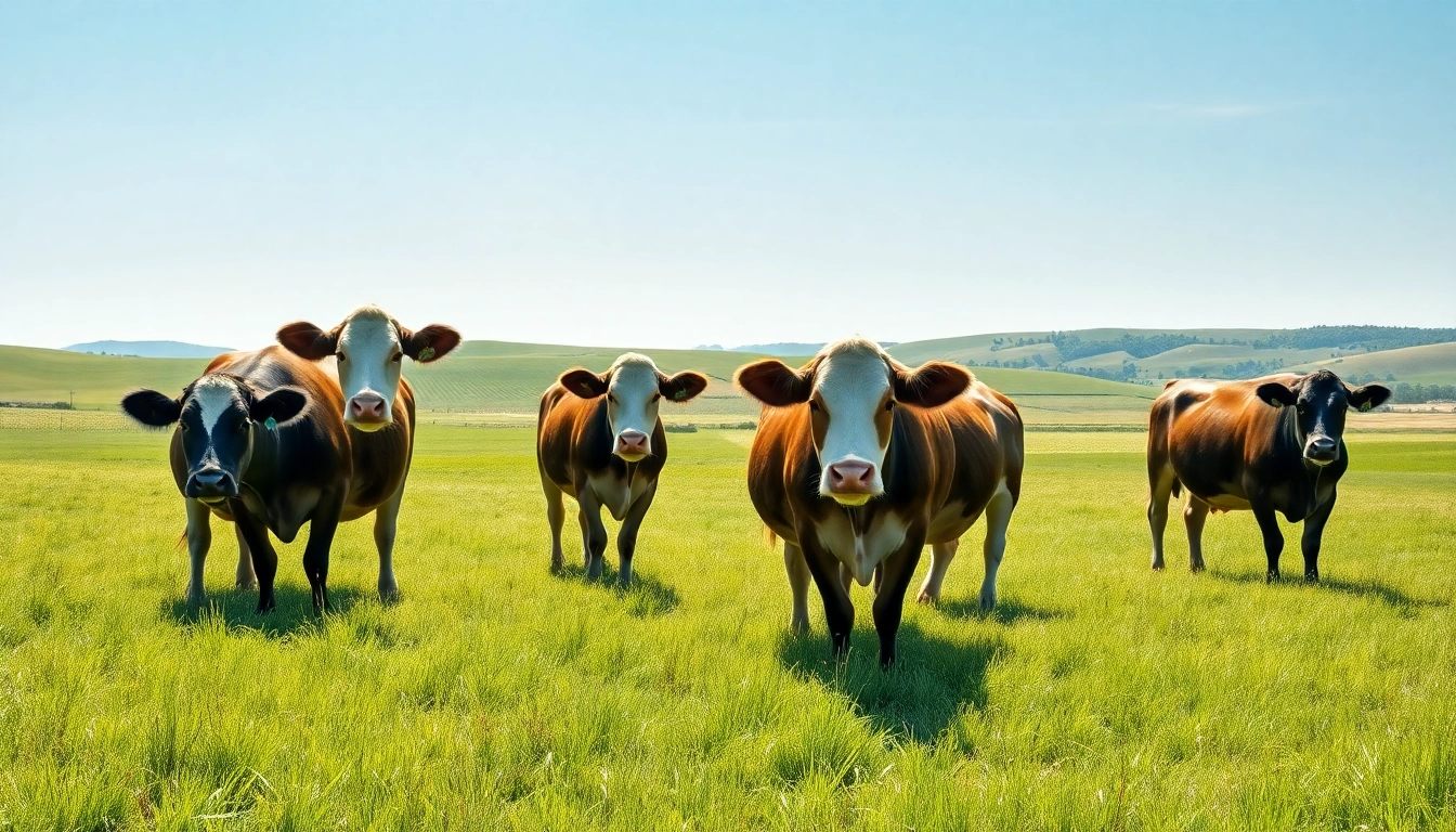 Cattle Feed showcased in a lush pasture with healthy cattle grazing, emphasizing quality nutrition.