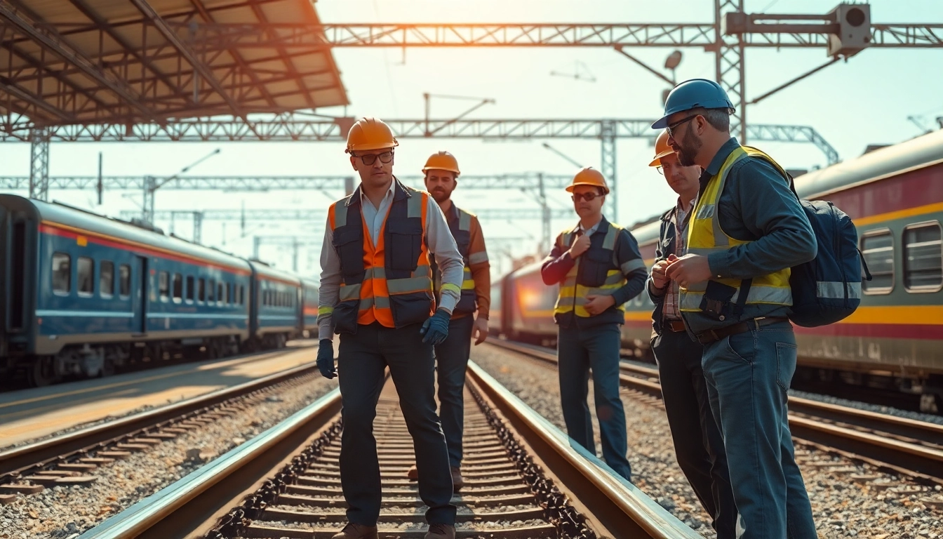 Discover rail jobs as workers collaborate efficiently at a vibrant railway station.