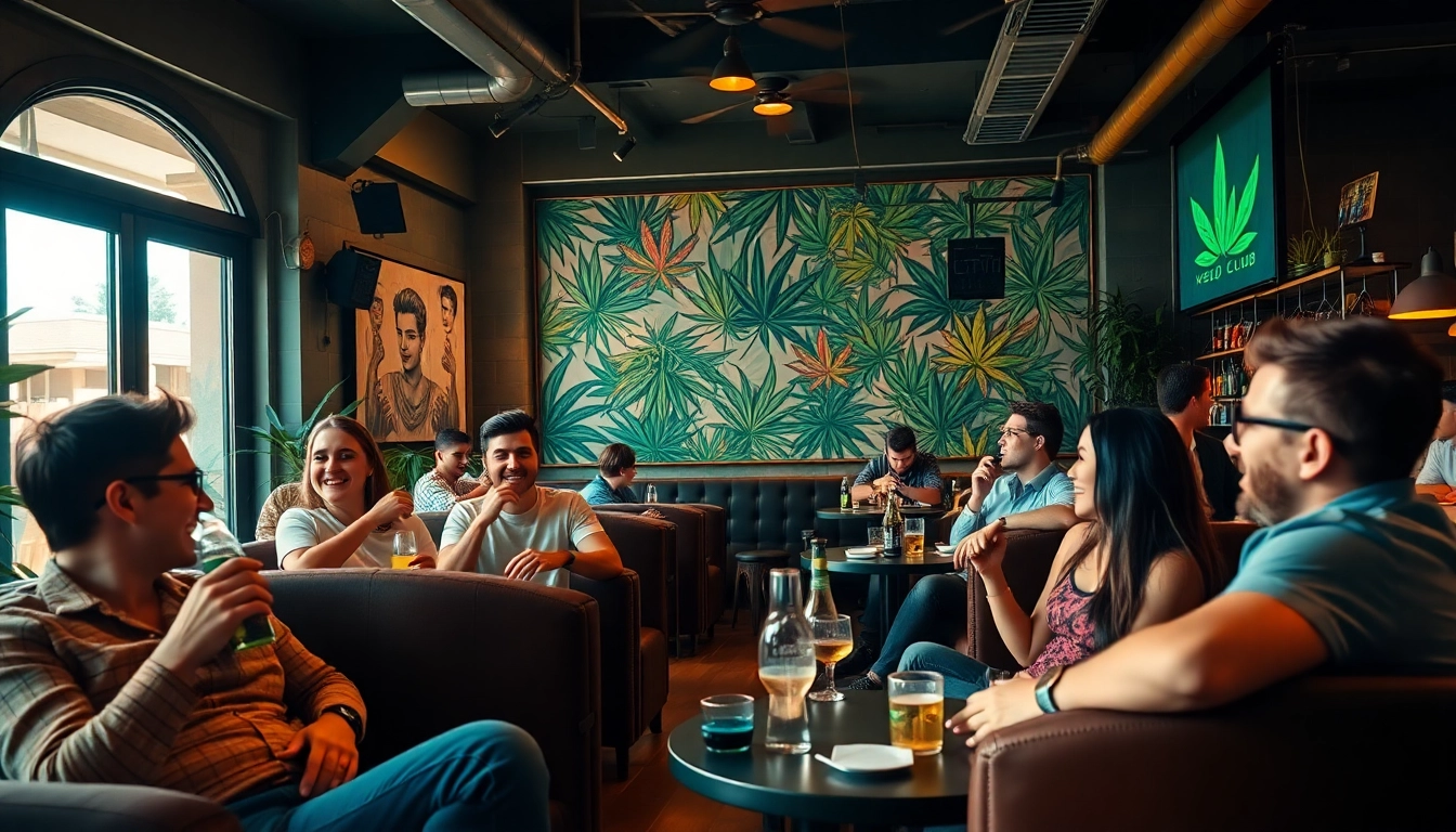 Patrons enjoying a relaxed atmosphere at Weed Club Lloret De Mar with vibrant decor.