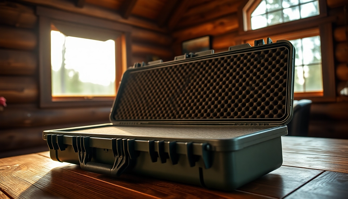 Store a rifle securely in a pelican rifle case featuring an open design and rugged texture.
