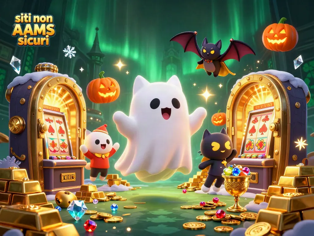Gioca nei siti non AAMS sicuri con un gatto fantasma e simboli di gioco che brillano.