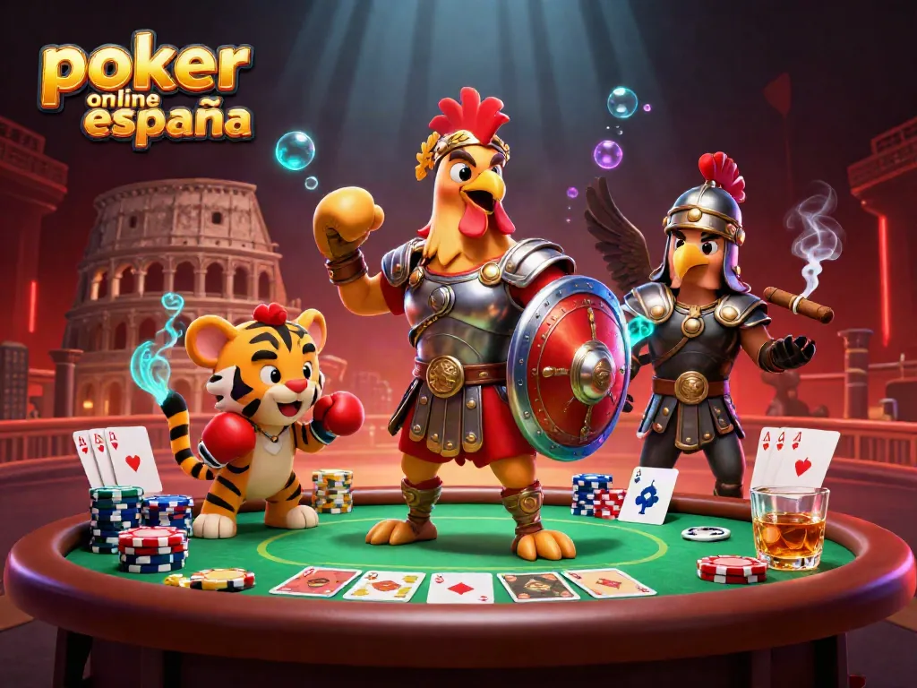 Juega póker online en España en una escena vibrante de estrategia y acción.