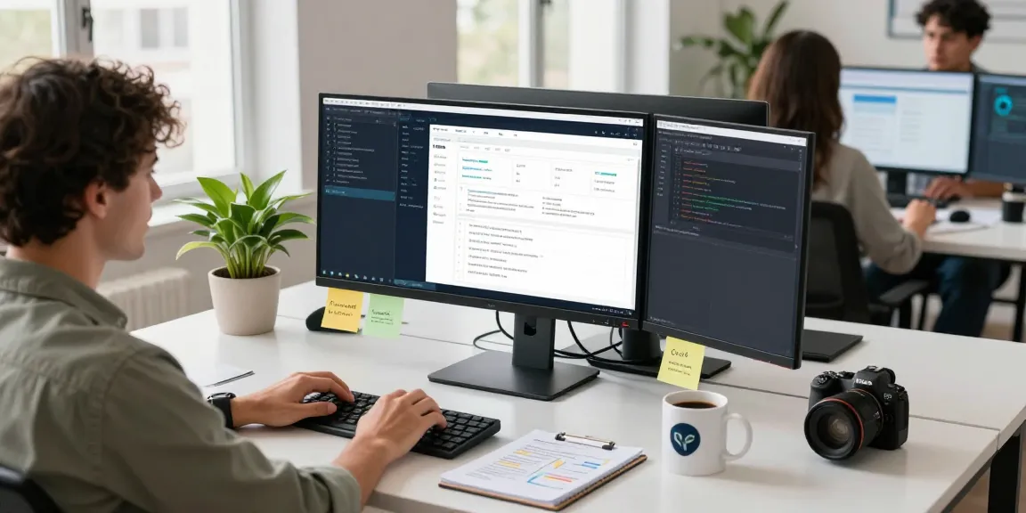 Focused developer working on Custom CRM Development Services in modern office