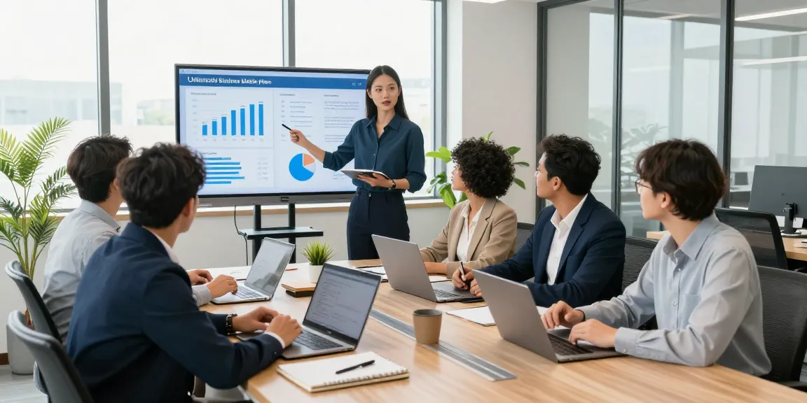 Team discussing unlimited business mobile plans in a bright office environment, showcasing collaboration and innovation.