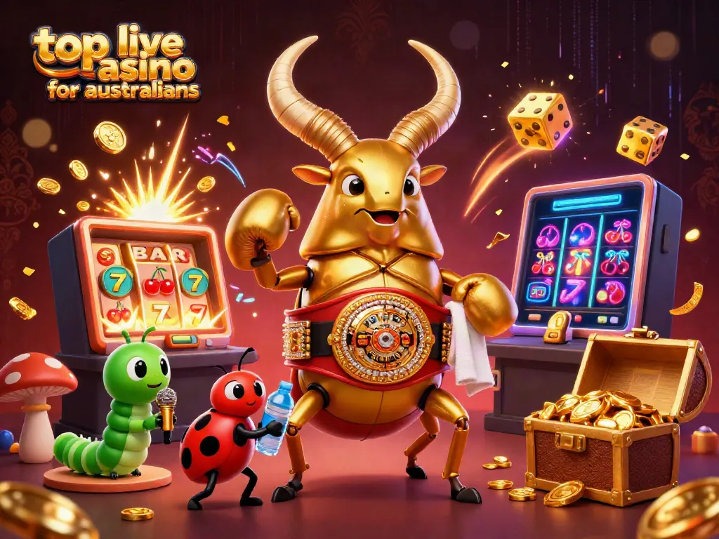 Experience the thrill of the top live casino for Australians with a vibrant 3D casino scene.