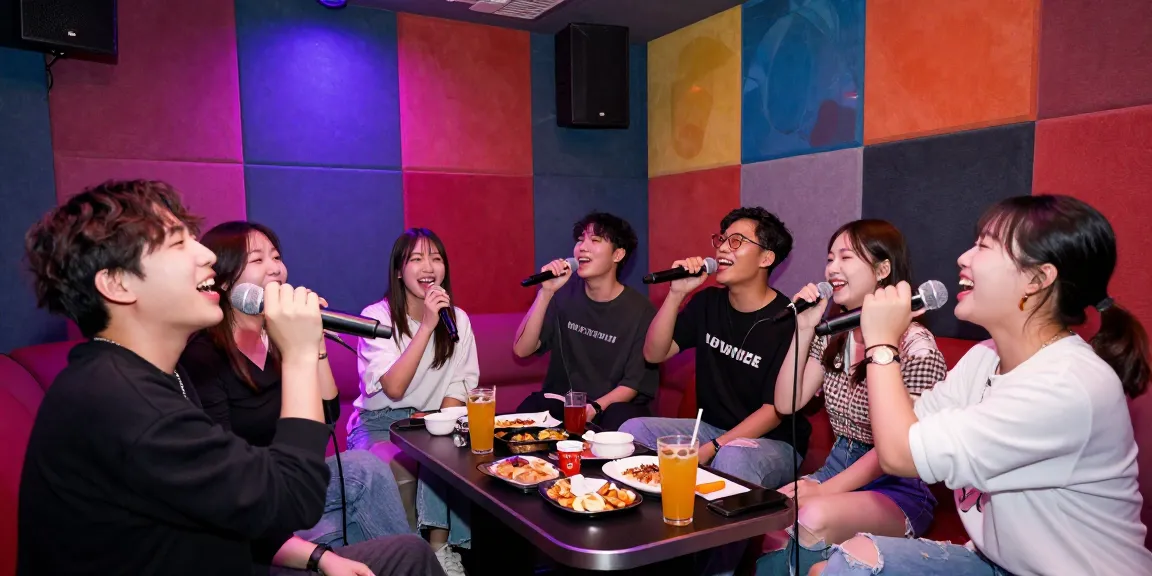 Enjoying karaoke at 강남 도파민 가라오케 with friends in a lively, vibrant setting.