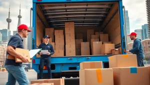 Efficient team of best Toronto Movers loading a moving truck in vibrant downtown Toronto.