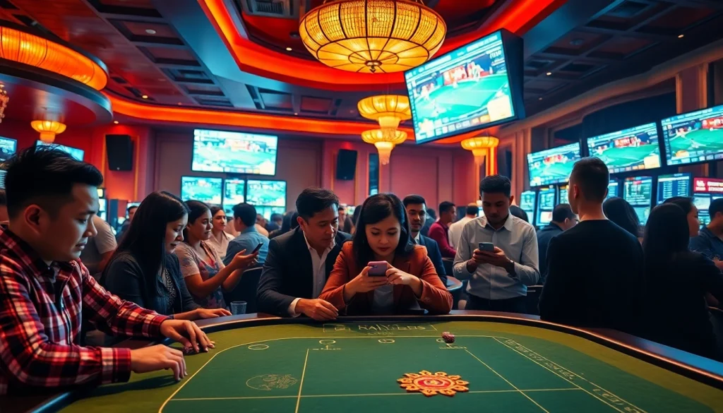 Engaged bettors in a lively casino environment illustrating sports betting Mexico atmosphere.