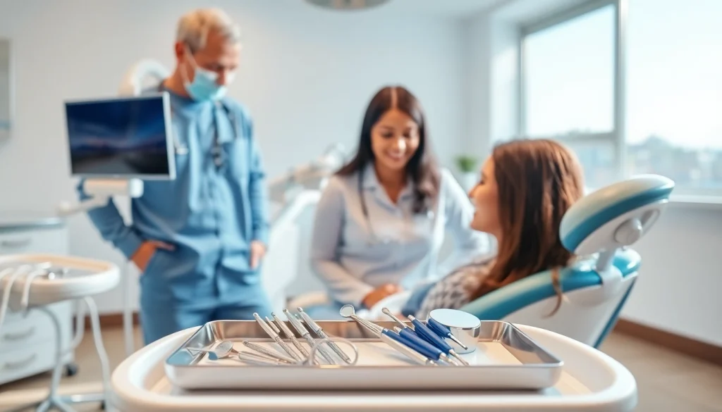 Dentist providing care in a modern dental clinic, ensuring a comfortable environment.