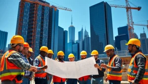 Engaged team of New York City Commercial General Contractors collaborating on a construction project.